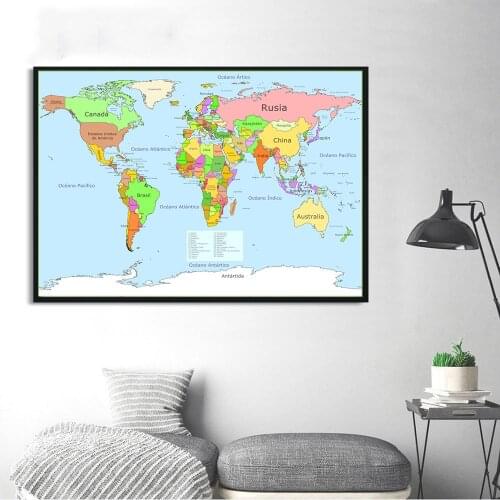 Spanish The World Political Map Canvas Painting Wall Art Picture Living Room Home Decoration Children Study Supplies 90*60cm