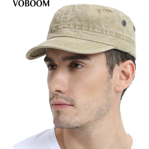 VOBOOM Summer Autumn Military Cap Men Women Washed Cotton Flat Top Army Hat with Air Hole Adjustable 162