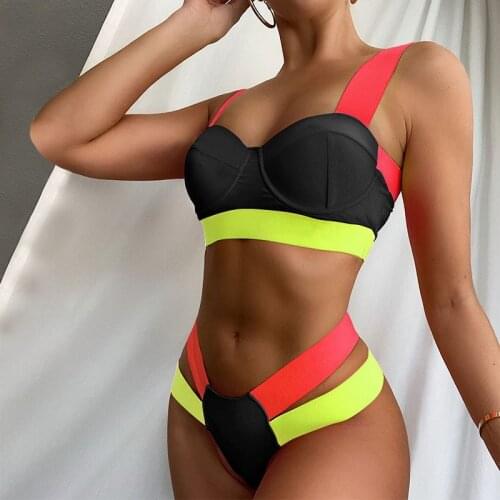 Patchwork Color Sexy Swimsuit Bikini Women 2021 Summer New Push Up Low Waist Swimming Bathing Wear Ladies Beach Biquini