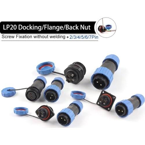 LP/SP20 IP68 Waterproof socket Aviation Plug Back nut/Docking/Flange/Square 2/3/4/5/6/7Pin Screw Crimp No welding connector