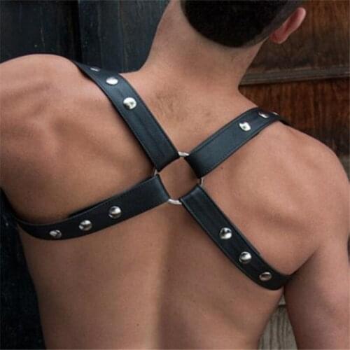 Mens Harness Belts Sexy Gay Leather Body Bondage Clothes BDSM Chest Shoulder Harness Straps Punk Rave Gothic Party Clubwear Tops