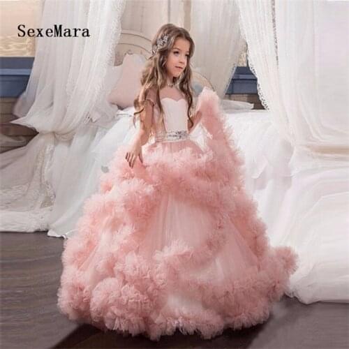 New Blush Pink Flower Girl Dresses for Wedding Ball Gown Cloud Beaded Waist Kids Pageant Gowns for Special Occasion Custom Made