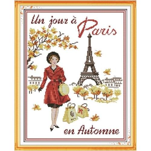 Paris Autumn Fashion Beauty Girl Handmade DIY Furniture Sewing Needlework Cross Stitch Kit Embroidery Gift Pattern