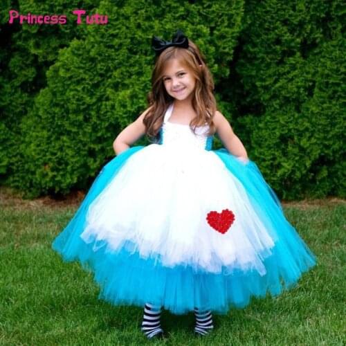 High Quality Princess Alice Dress Blue White Baby Girl Cosplay Alice Tutu Dress Children Kids Halloween Carnival Party Costumes