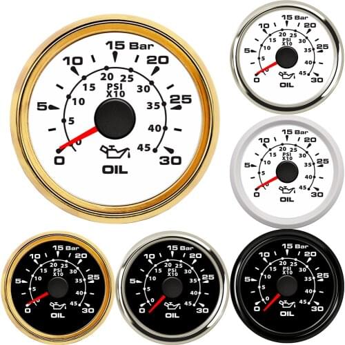 0-30 Bar Oil Pressure Gauge 0-45 PSI Oil Press Meter 9-32V for Racing Motorcycle Auto Marine Boat Backlight Gauge 52MM