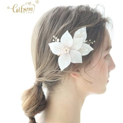 Simple Bridal Hair Accessories Duckbill Hair Clip Silk Cotton Powder Gradient Flower Wedding Headpiece Barrette Clip