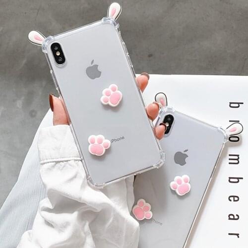 3D Cute Cartoon Rabbit Cat claw Transparent Korean girls Phone Case For iPhone 11Pro XS MAX X XR 6 7 8 Plus Cases Silicone Cover