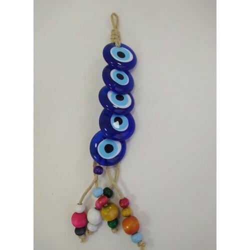 Five Connected Evil Eye Wall Hanging Handmade Glass Bead Pendant Charm Turkish Amulet Talisman Nazar Protector Boho Home Decor