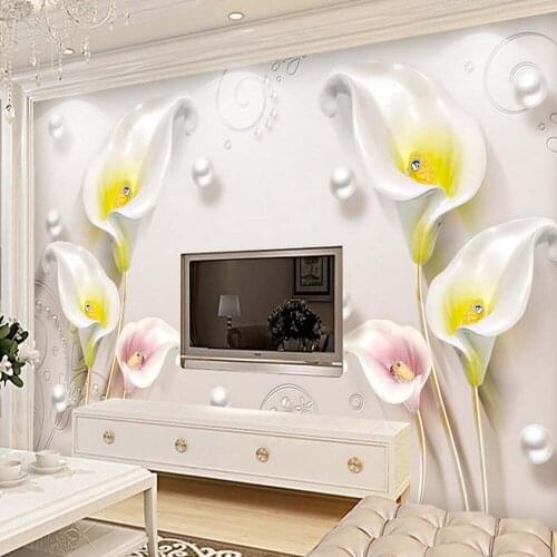 Embossed Calla Flower Wall Mural High Quality Photo Wallpaper Murals Wall Art Decor Papel De Parede Living Room TV Background