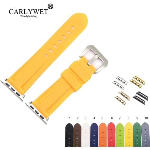 CARLYWET Fashion 38 40 42 44mm Yellow Brown Silicone Rubber Replacement Wrist Watchband Strap Loops For Iwatch Series 4/3/2/1