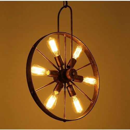 Retro Vintage Wheel chandelier cafe restaurant bar Kitchen decor rustic chandelier Loft industrial Retro Home decor pendant lamp