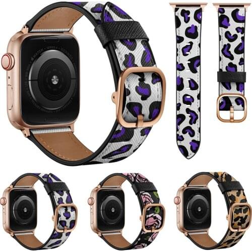 Luxury Leopard Pattern Strap for Apple Watch Band 44mm 40mm 38mm 42mm Soft Leather Watchband Bracelet for IWatch 6 SE 5 4 3 2 1