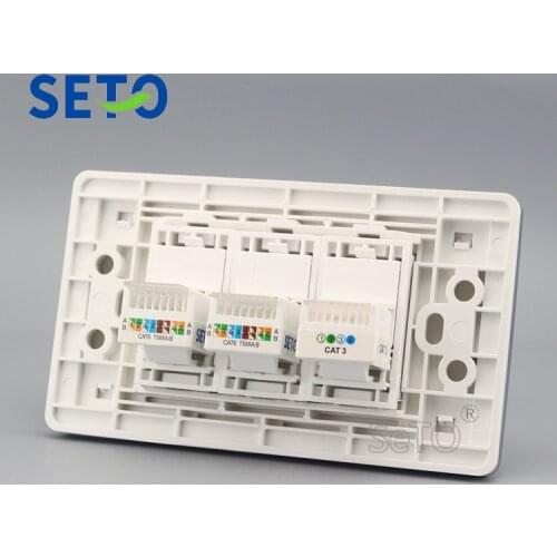 SeTo 120 Type 2 Ports Cat6 Network + RJ11 Cat3 Telephone Panel Wall Plate Socket Keystone Faceplate