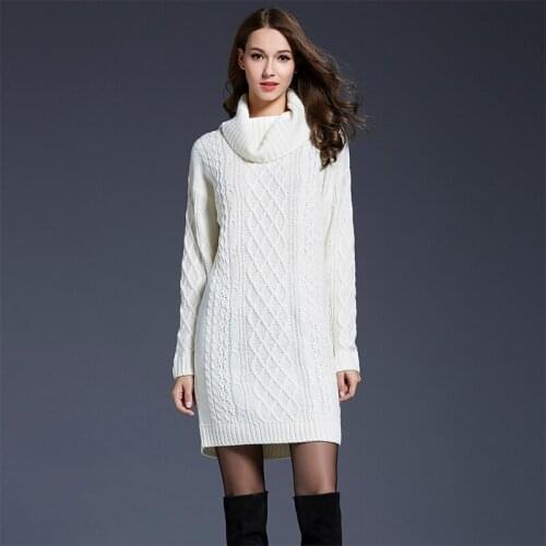 Autumn/winter Turtleneck Sweater Office Lady Elegant Long Sleeve Pullover Fashions Plus Size Thick Sweaters Dress For Women