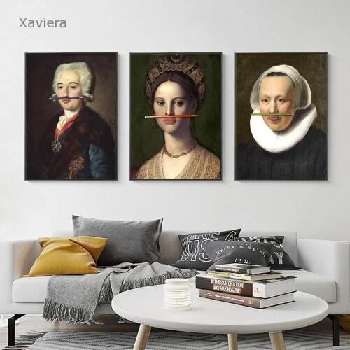 Nordic Retro Printed Canvas Painting with a Pencil In The Mouth, Artist Fashion Wall Poster Modern Living Room Mural Home Decor