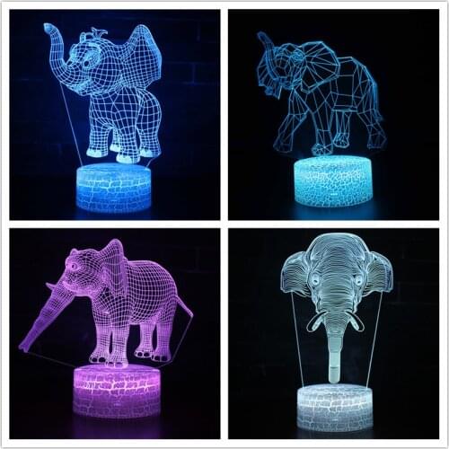 Cute Elephant LED 3D Night Light Touch RC Colorful Table Lamp for Baby Sleeping Children Birthday Xmas Gift Bedroom Decor