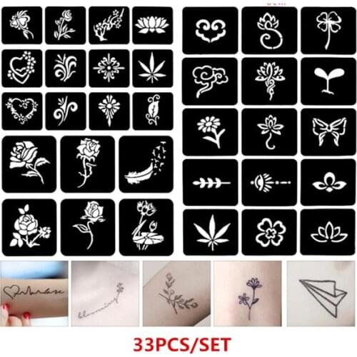 33pcs Temporary Henna Tattoo Stencil Templates Reusable Airbrush Stencil Body Art Paint Glitter Tattoo Sjablonen