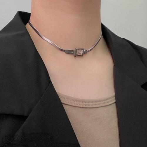 U-Magical Exquisite Belt Buckle Stainless Steel Chokers Necklace for Women Femme Sweet Silver Color Party Necklace Jewelry Gift