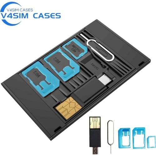 5 in 1 Universal Mini SIM Card Adapter Storage Case Kits For Nano Micro SIM Card TF Memory Card Reader