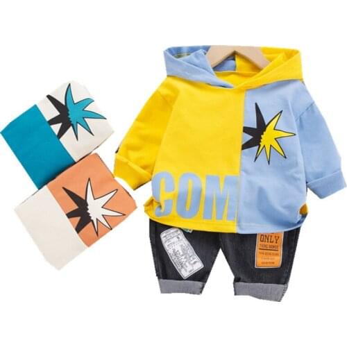 Spring Autumn Toddler Boys Clothes Sets Kids Girls Suit Splicing Hooded jacket+cowboy Pant 2pcs Outfit Suit Children Clothing