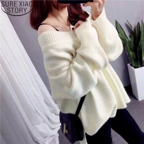 Women Pullovers Korean Fashion Autumn and Winter Tops Oversized Knitted Sweaters Casual Loose V-neck Long Sleeve Sweater 16323