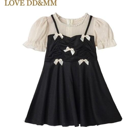 LOVE DD&MM Girls Princess Dresses 2021 Summer Casual Pearl Bow Bright Silk Pleat Dress Kids Sweet Costume Children Party Fancy