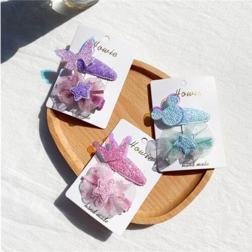 1 Pair (2 Pieces/Lot) Newest Net Yarn Glitter Hair Clips for Girls Shiny Sequin Butterfly Star Hairpin Barrettes Kids Headwear