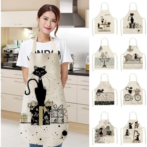 1PC kitchen apron cute cartoon cat printed sleeveless cotton linen for men women kitchen cooking apron cat printed