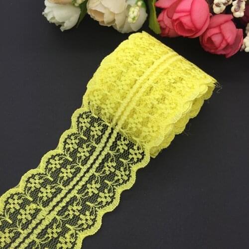 10yards/lot 45mm Wide Yellow Bilateral Handicrafts Embroidered Net Lace Trim Ribbon Wedding/Birthday/Christmas Decorations