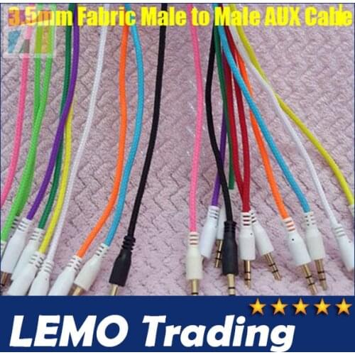 100 pcs Candy Color Braided Fabric 3.5 to 3.5 Male to Male Audio Cable for iphone Headphone Car Aux Free Shipping