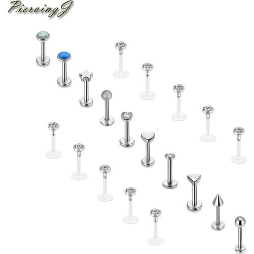 PiercingJ 20Pcs/Pack Stainless Steel Acrylic 16Ga/20Ga 8mm Lip Rings Cartilage Helix Tragus Nose Stud Body Piercing Jewelry