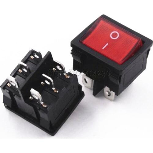 21x24mm 21*24mm With Red Light Rocker Switches 6 Pin 2 Position 6A 250V 10A 125VAC ON-OFF