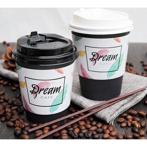 50pcs Thick paper cup disposable coffee cup 500ml milk tea hot drinks packaging cups with lid and insulation cup set