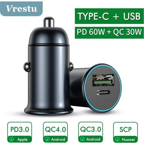 3A USB Car Charger Quick Charge 4.0 QC3.0 AFC SCP Mobile Phone PD30W Fast Charge Adapter for iPhone Huawei Xiaomi Samsung Tablet