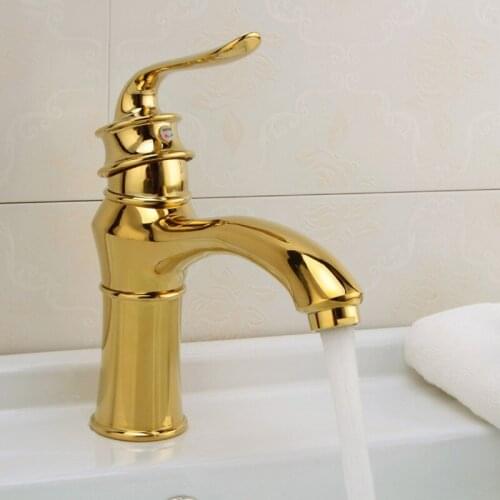 Free Shipping Fashion solid brass gold basin sink faucet with deck mounted golden bathroom basin sink water mixer taps