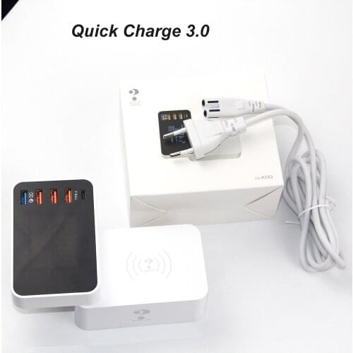 2019 QI Wireless Charger Quick Charge 3.0 Smart USB Type C Charger Station HUB Led Display Fast Charging Power Adapter
