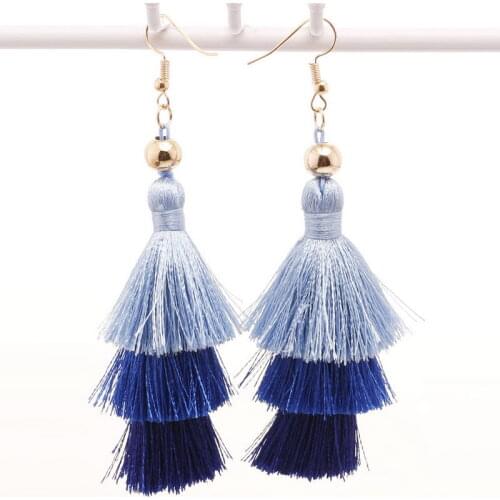 ZWPON 2020 Bohemian Three Layered Fringe Tassel Earrings for Women Fashion Jewelry Gold Long Earrings Wholesale