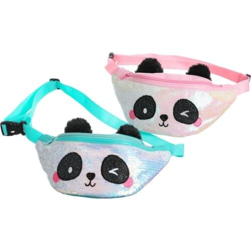 Cute Panda Kids Cartoon Waist Bag Girls Sequins Fanny Pack Christmas Gift LX9F