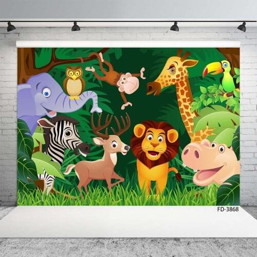 Children Baby Custom Animal Birthday Party Banner Photography Cartoon Jungle Lion Safari Backdrops Photo Studio Background Props