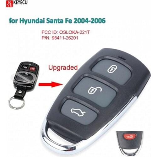 Keyecu Smart DIY Upgraded Remote Car Key Control Fob for Hyundai Santa Fe 2004-2006 FCC ID: OSLOKA-221T, P/N: 95411-26201