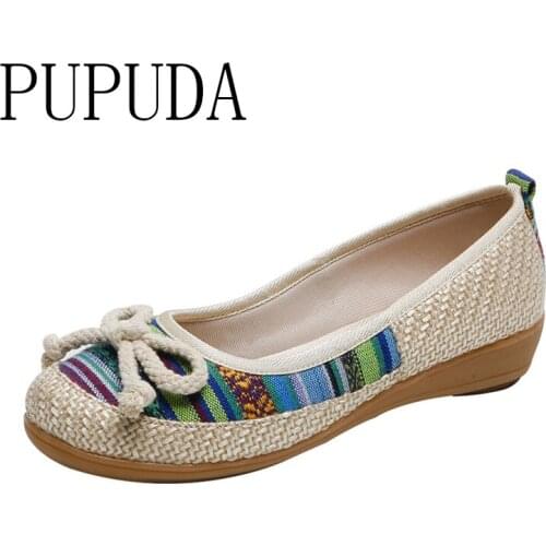 PUPUDA SUMMER women casual shoes chunky sneakers fashion breathable Linen shoes trend espadrilles women wedges shoes comfortable