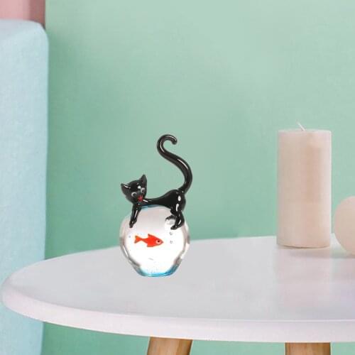 Handmade Mini Animal Sculpture Hand Blown Glass Art Animal Cat and Goldfish Figurine Collectible Ornaments Gift for Kids