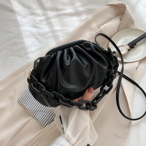 Fashion Elegant Women Pleated Soft PU Leather Shoulder Crossbody Bags Female Pure Color Chain Messenger Handbags Clutch Purse