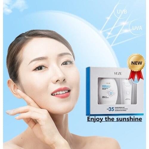 New Natural Brighten Care Skin Makeup Set,Sunscreen SPF35 Cosmetics Kit,Tender Concealer Cream,Isolation Make Up Base,Foundation