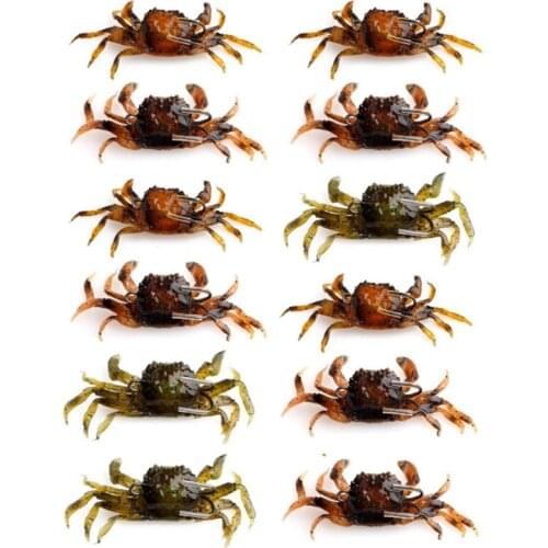 Set of 12 Artificial Crab Baits, 3D Simulation Crab Soft Lures with Sharp Hooks, Fish Tackle Accessory , Random Color