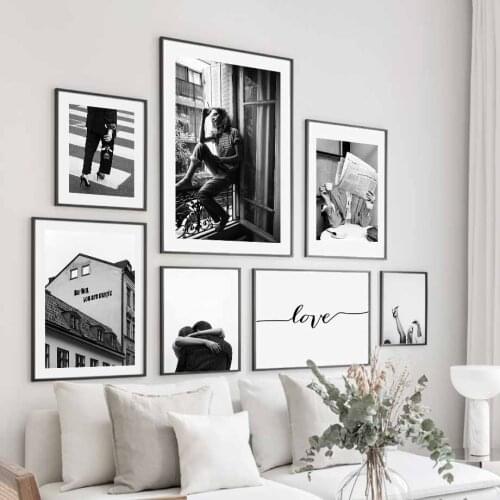 Wall Art Canvas Painting Fashion Girl Lover House Black White Photo Nordic Posters And Prints Wall Pictures For Living Room Home