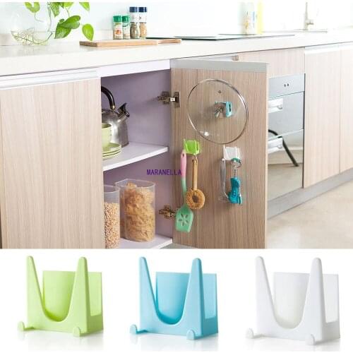 Wall Housekeeper Plastic Kitchen Pot Pan Cover Shell Cover Sucker Tool Bracket Storage Organizer Rack Hanger Storage Holder