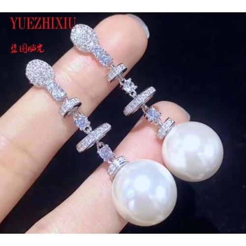 New Special Price 12mm White Black Pearl Earrings Micro inlay zircon Women Party Fashion Jewelry Water Drop Earrings