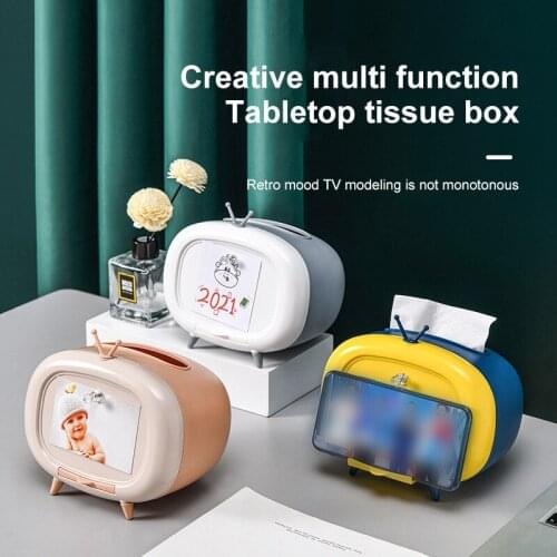 Tissue Box Home Cute Desktop Paper Holder Dispenser Storage Napkin Case Organizer with Mobile Phone Holder Napkin Pumping