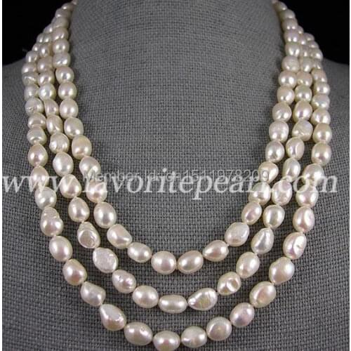 Baroque Freshwater Pearl Necklace , Genuine White Pearl Jewelry 64 Inches 8-8.5mm Long Necklace - Free Shipping